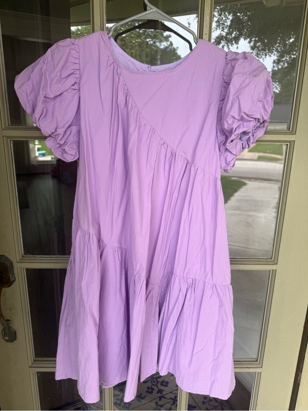 Girls Lilac Puff-Sleeve Tiered Casual Dress